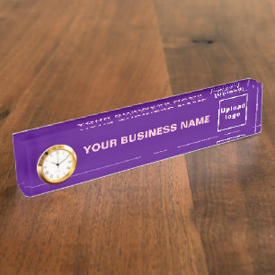 Business Purple Acrylic With Clock Nameplate