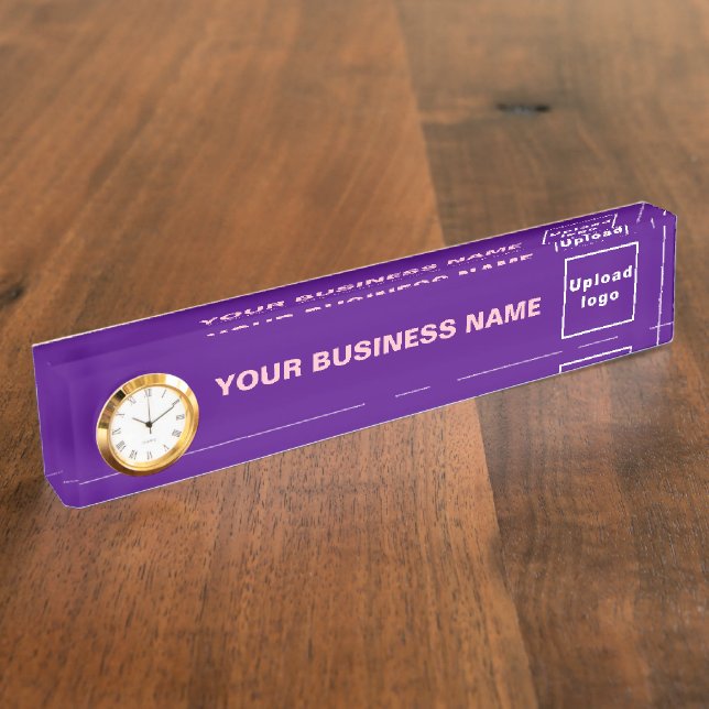 Business Purple Acrylic With Clock Nameplate (Side)