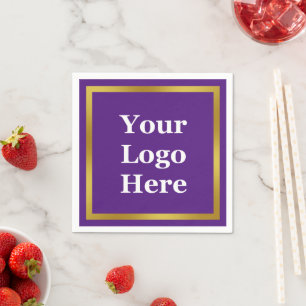 Business Purple White and Gold Your Logo Here Napkin