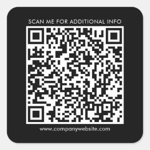 Business QR Code and Company Website Black Square Sticker