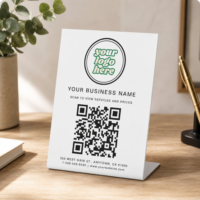 Business QR Code and Logo Pedestal Sign (Google Reviews | Business Review Link QR Code Pedestal Sign)