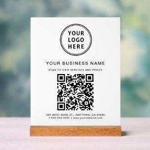 Business QR Code and Logo White Acrylic Sign