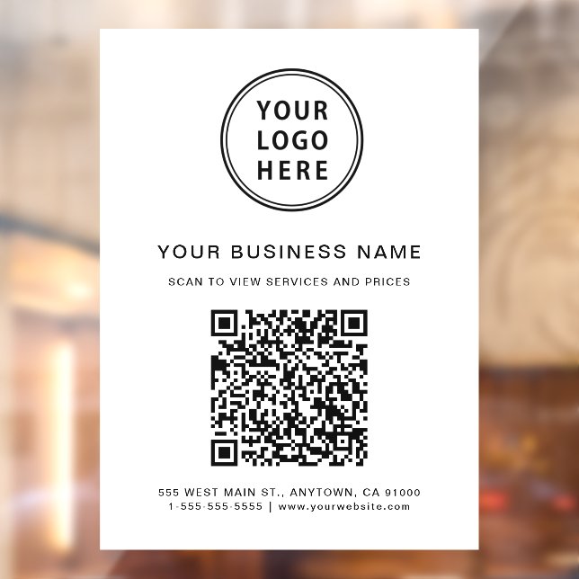 Business QR Code and Logo White Window Cling (Sheet 2)