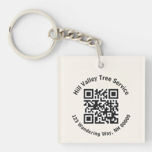 Business QR code and Text Ecru Keychain