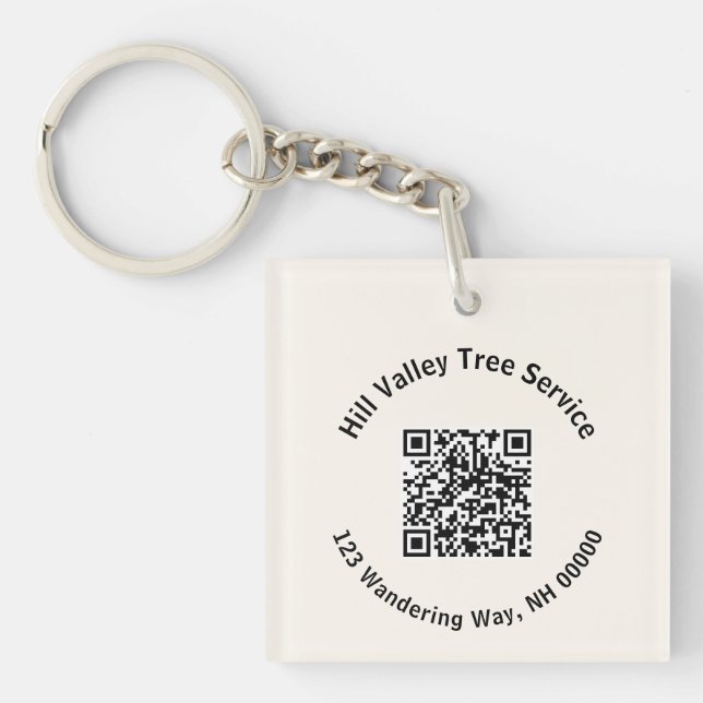 Business QR code and Text Ecru Keychain (Front)