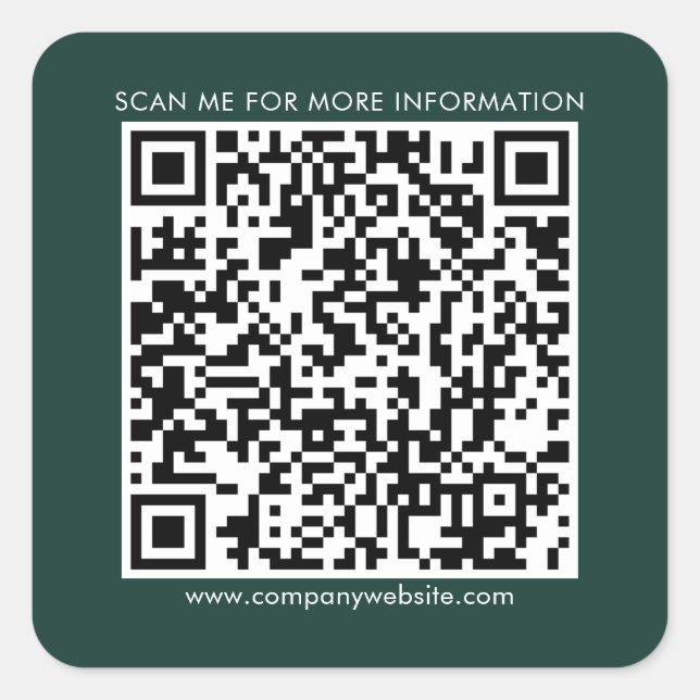Business QR Code and Website Modern Custom Square Sticker (Front)