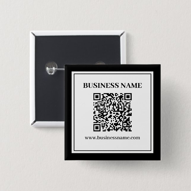 Business QR code | Black & White 2 Inch Square Button (Front & Back)