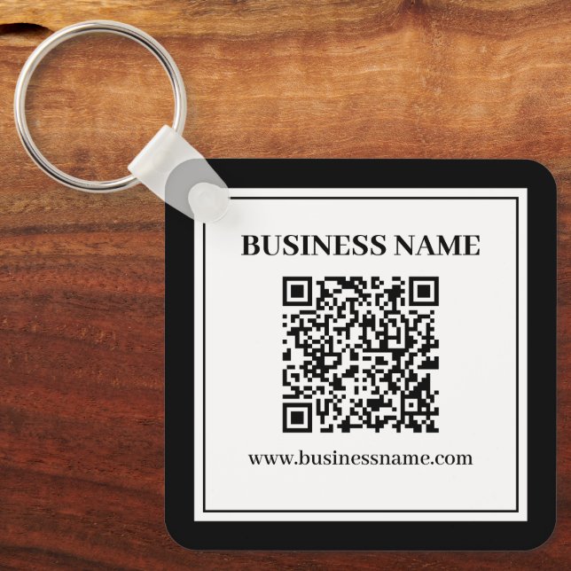 Business QR code | Black & White Keychain (Front)
