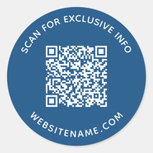 Business QR Code Custom Text Blue Classic Round Sticker