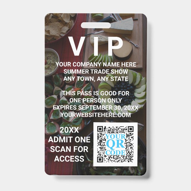 Business QR Code Dark Photo Cool Promo Event VIP Badge (Front)