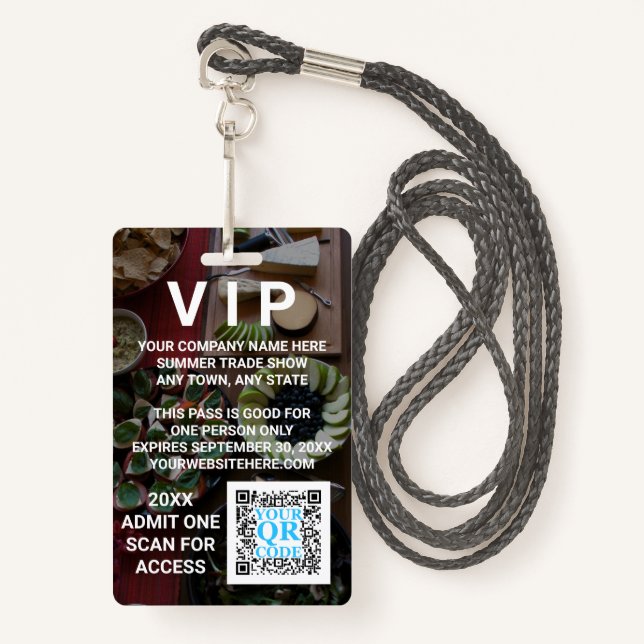 Business QR Code Dark Photo Cool Promo Event VIP Badge (Front with Lanyard)