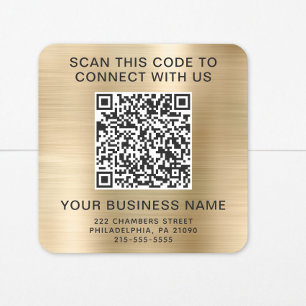 Business QR Code Gold Square Sticker