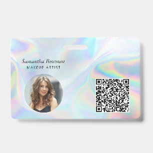 Business QR Code Holographic Makeup Artist Staff Badge