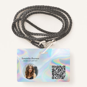 Business QR Code Holographic Makeup Artist Staff Badge