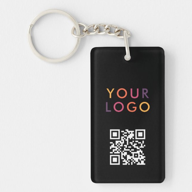 Business QR Code Logo Black Keychain (Front)