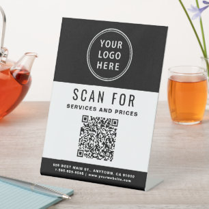 Business QR Code Logo Black White Pedestal Sign