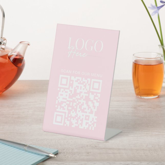 Business QR Code Logo Modern Minimal Simple Menu Pedestal Sign (In SItu)