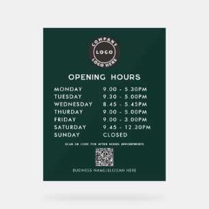 Business QR Code Logo Modern Opening Hours Acrylic Sign