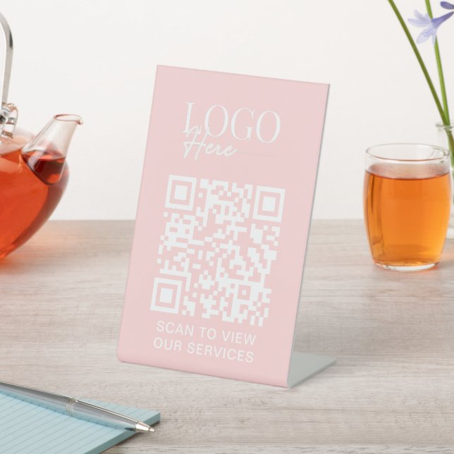 Business QR Code Logo Modern Simple Salon Spa Pedestal Sign (In SItu)