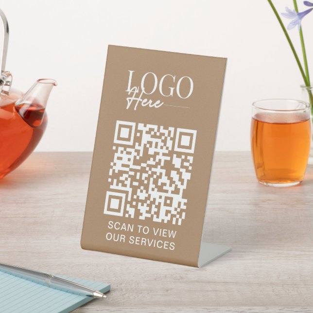 Business QR Code Logo Modern Simple Salon Spa Pedestal Sign (In SItu)