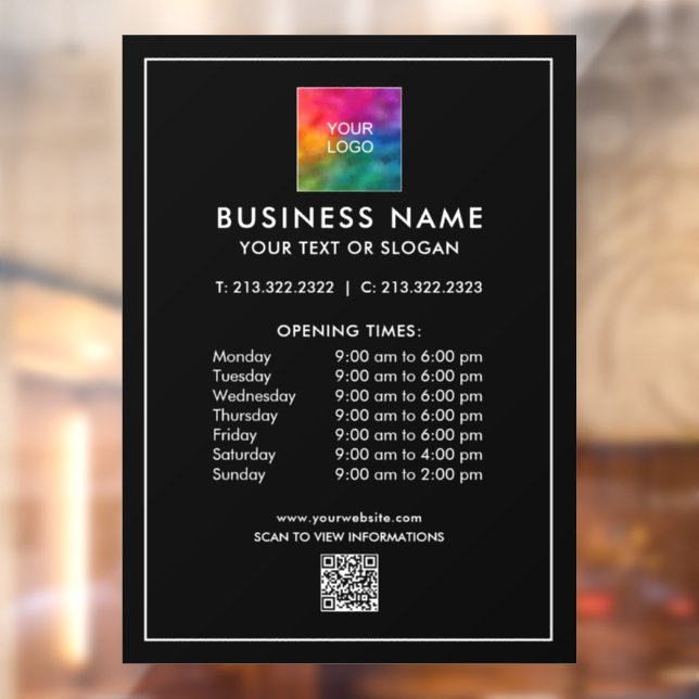 Business QR Code Logo Opening Hours Simple Large Window Cling (Sheet 2)