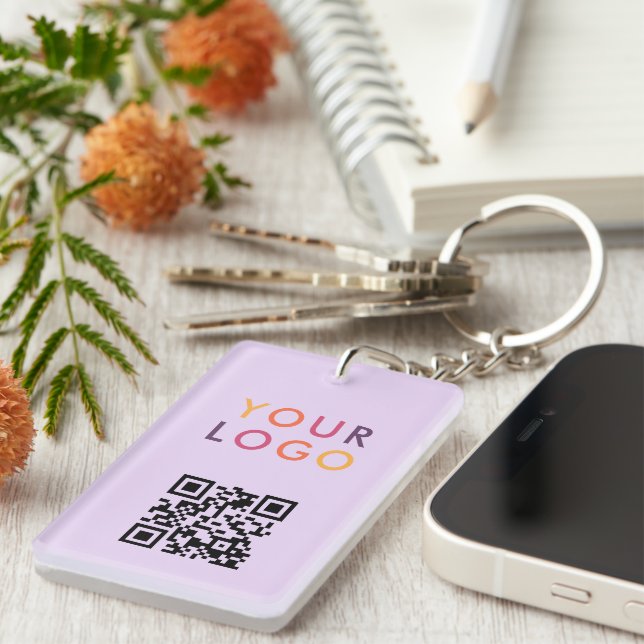 Business QR Code Logo Purple Keychain (Front Right)