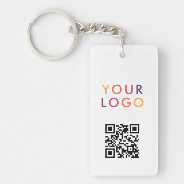 Business QR Code Logo White Keychain (Front)