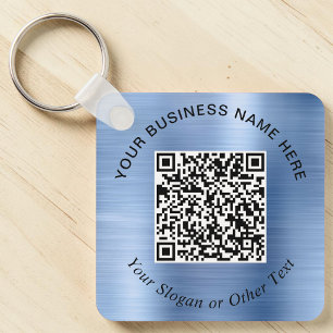 Business QR Code Promotional Blue Keychain