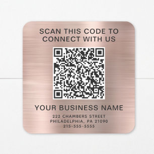 Business QR Code Rose Gold Stickers Roll