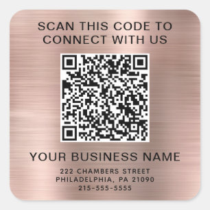Business QR Code Rose Gold Stickers Roll