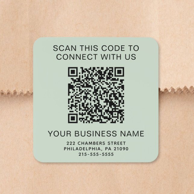 Business QR Code Sage Green Square Sticker (Business QR Code Sage Green Square Sticker)