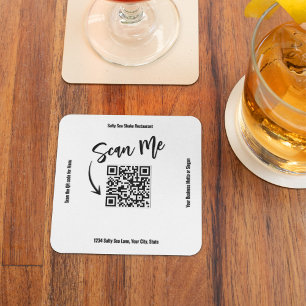 Business QR Code Scan Me Menu Custom Square Paper Coaster