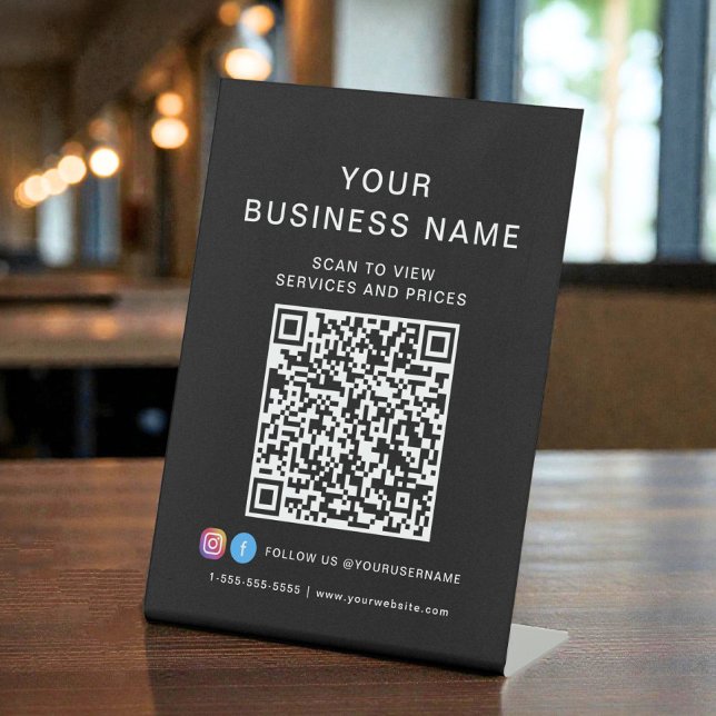 Business QR Code Scan To Connect Black Pedestal Sign (Business QR Code Scan To Connect Black Pedestal Sign)
