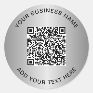 Business QR Code Silver Classic Round Sticker