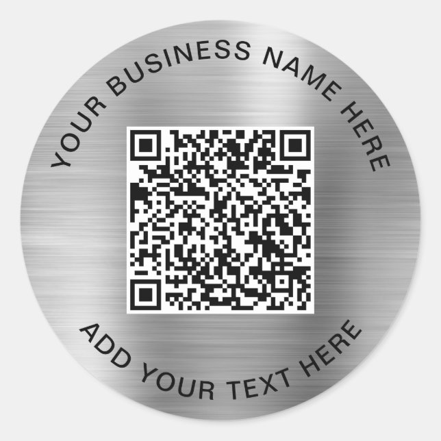 Business QR Code Silver Classic Round Sticker (Front)