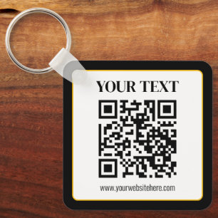 Business QR code w/Top & Bottom Text, Black & Gold Keychain