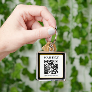 Business QR code w/Top & Bottom Text, Black & Gold Keychain