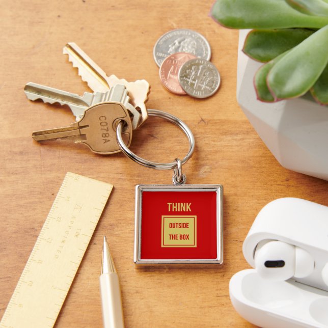 Business quote think outside the box red keychain (Desk)