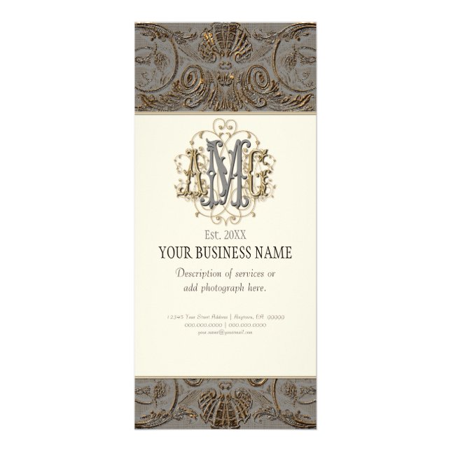 Business Rate Card - Elegant Antiqued Gold Baroque (Front)