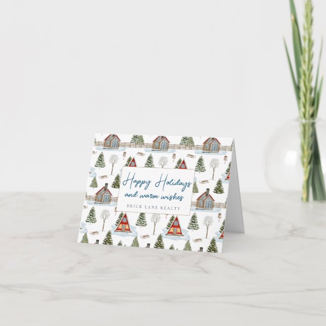 Business Real Estate Cozy Cabin  Holiday Card (Front)