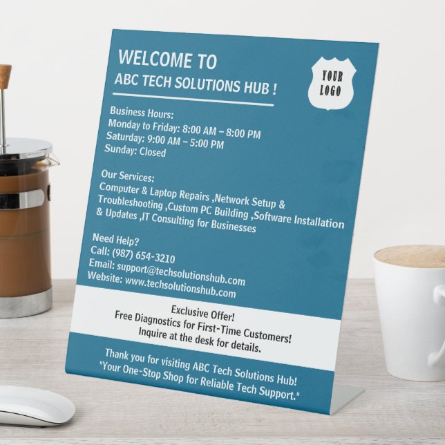 Business Reception Areas or Waiting Rooms Tabletop Pedestal Sign (In SItu)