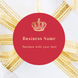 Business red gold royal crown classic round sticker<br><div class="desc">Elevate your branding with our custom business stickers, featuring a classic red background and a luxurious faux gold crown design. Perfect for adding a regal touch to packaging, gifts, or promotional materials, these stickers can be personalized with your business name, or message. Ideal for creating a sophisticated and memorable impression,...</div>
