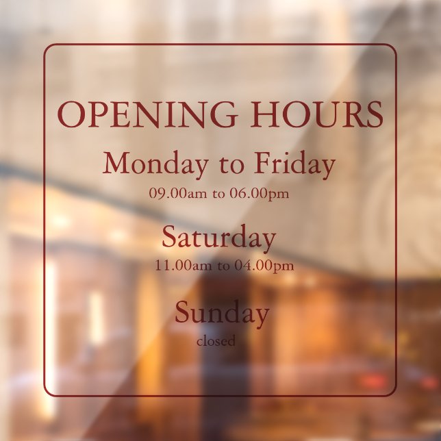 Business Red Opening Hours Sign | Window Cling (Sheet 2)