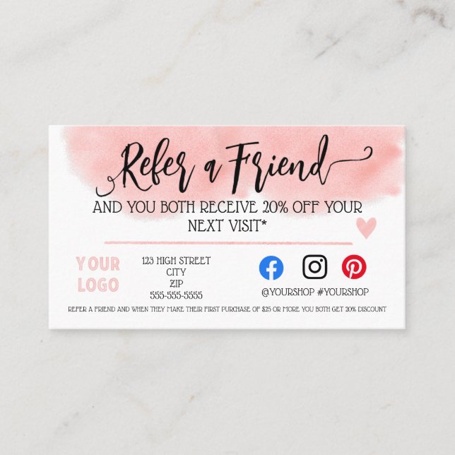 Business refer a friend marketing discount referral card (Front)