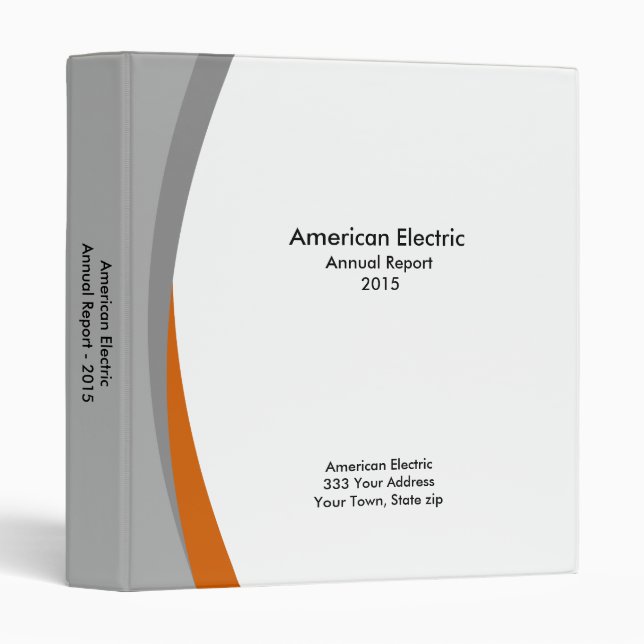 Business Report Binder in Orange, Grey and White (Front/Spine)