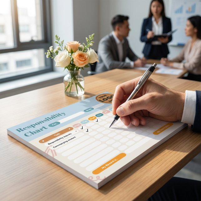 Business Responsibility Chores Chart Logo Checklis Notepad (Orange and Blue Business Responsibility Chores Checklist Design)