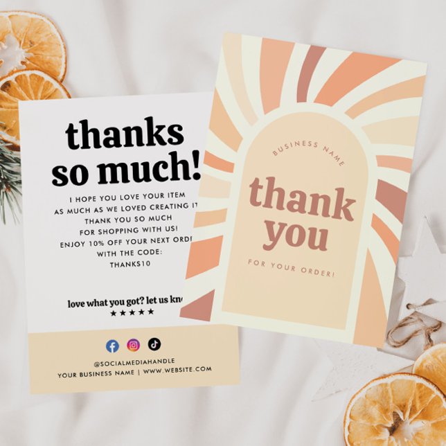 Business Retro Groovy Sun Boho Arch Package Insert Thank You Card (Creator Uploaded)