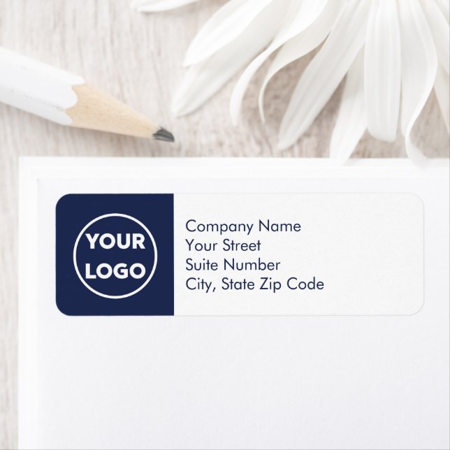 Business Return Address Labels Your Logo on Navy (Insitu)