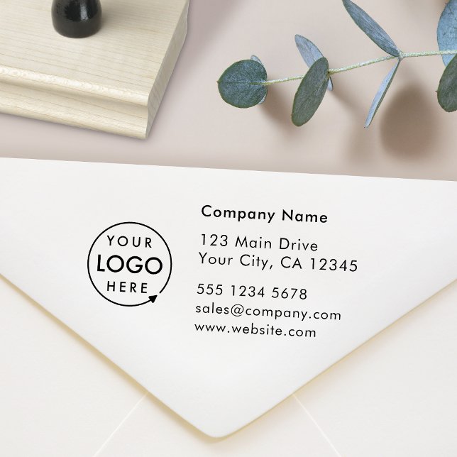 Business Return Address | Logo Professional Modern Rubber Stamp (Business logo return address stamp by Guava, perfect for small business branding and packaging)