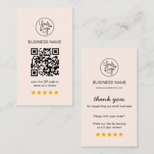 Business Reviews QR Code 5 Star Review Pink Card
